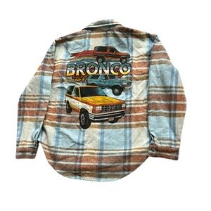 Ford Bronco Graphic Bundle Flannel Plaid Shirt Lt Blue Tee Unisex S, M